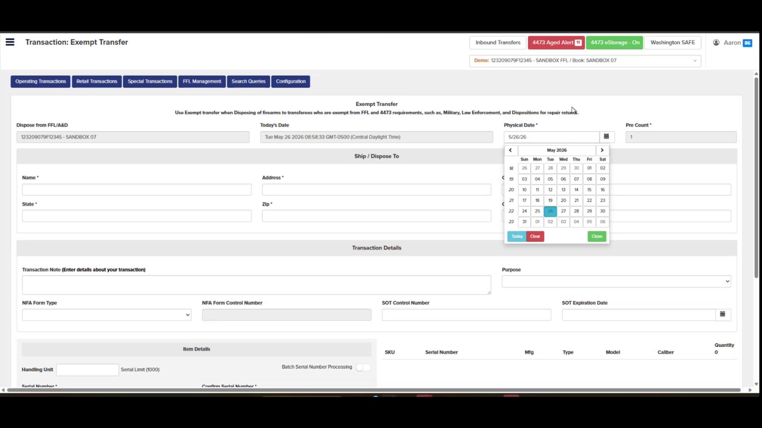 Selecting Physical Date from the calendar