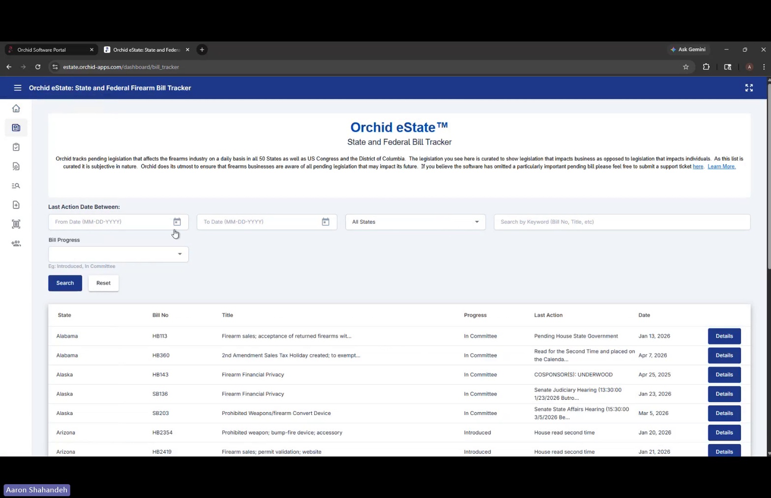 State and Federal Firearm Bill Tracker page