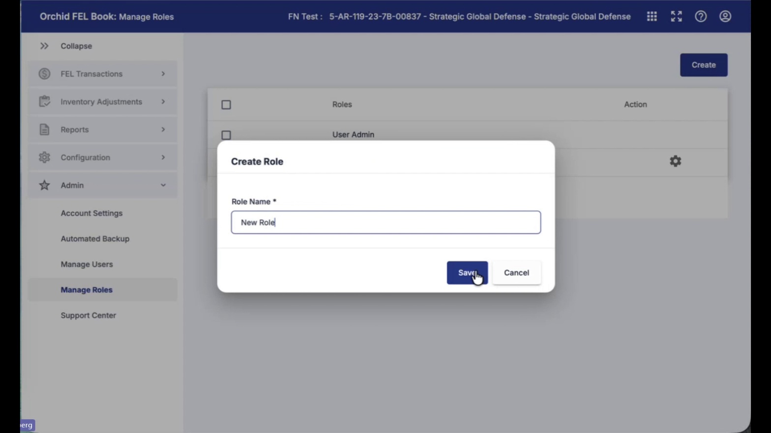 Create Role dialog