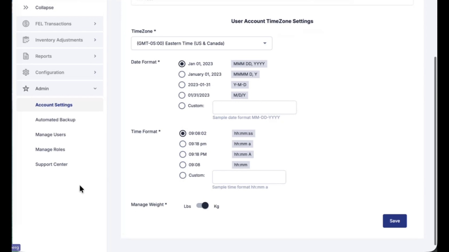 Date, Time, and Weight settings
