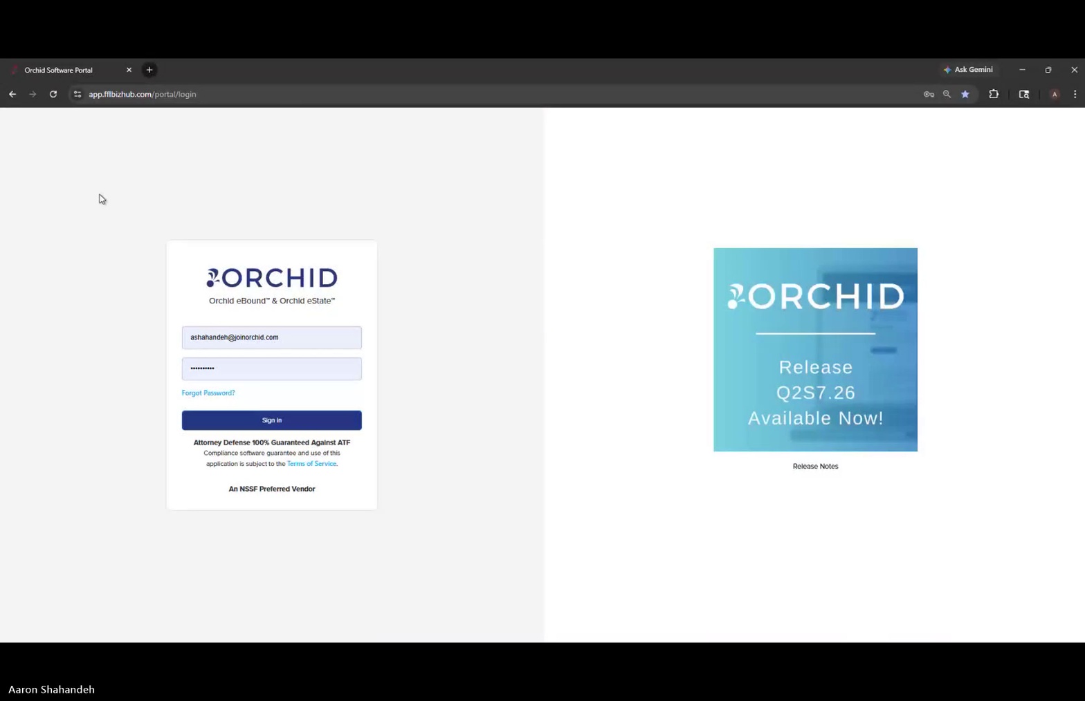 Orchid Software Portal login page
