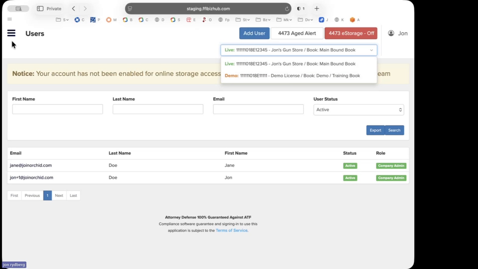 Users list with new user