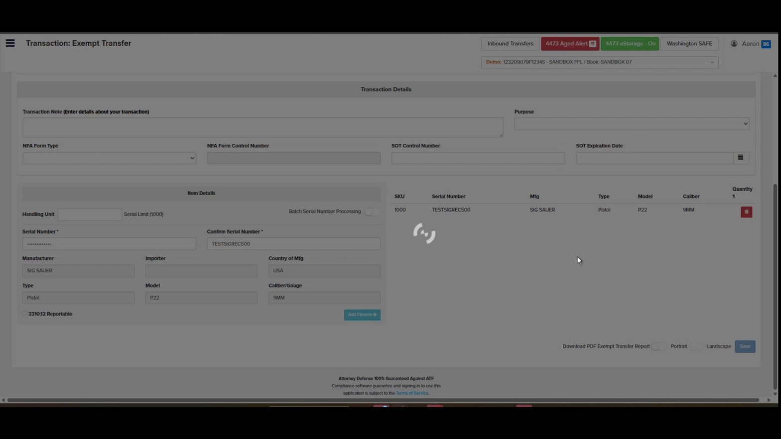 Confirmed serial with auto-populated firearm details