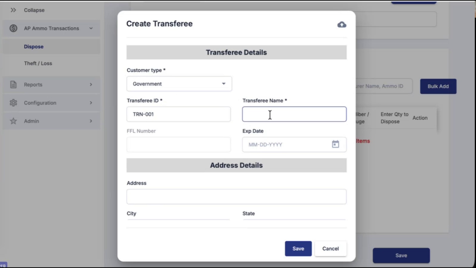 Government transferee form