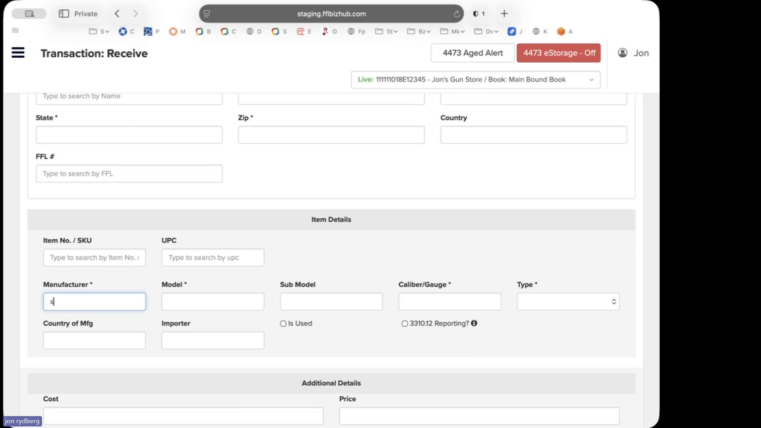 Item Details on Receive form
