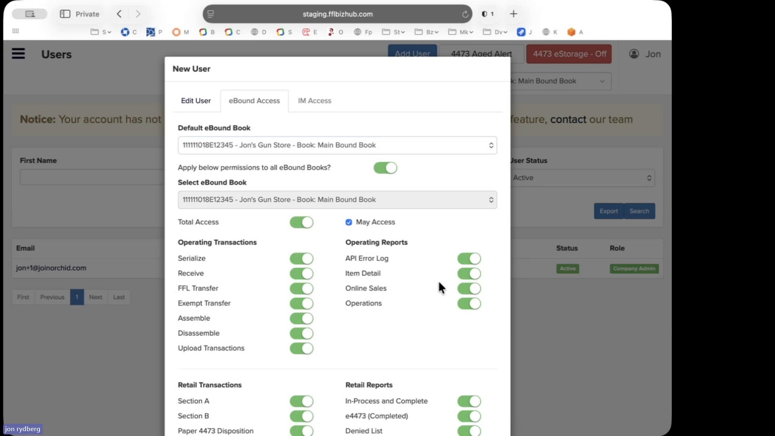 Total Access enabled with permissions