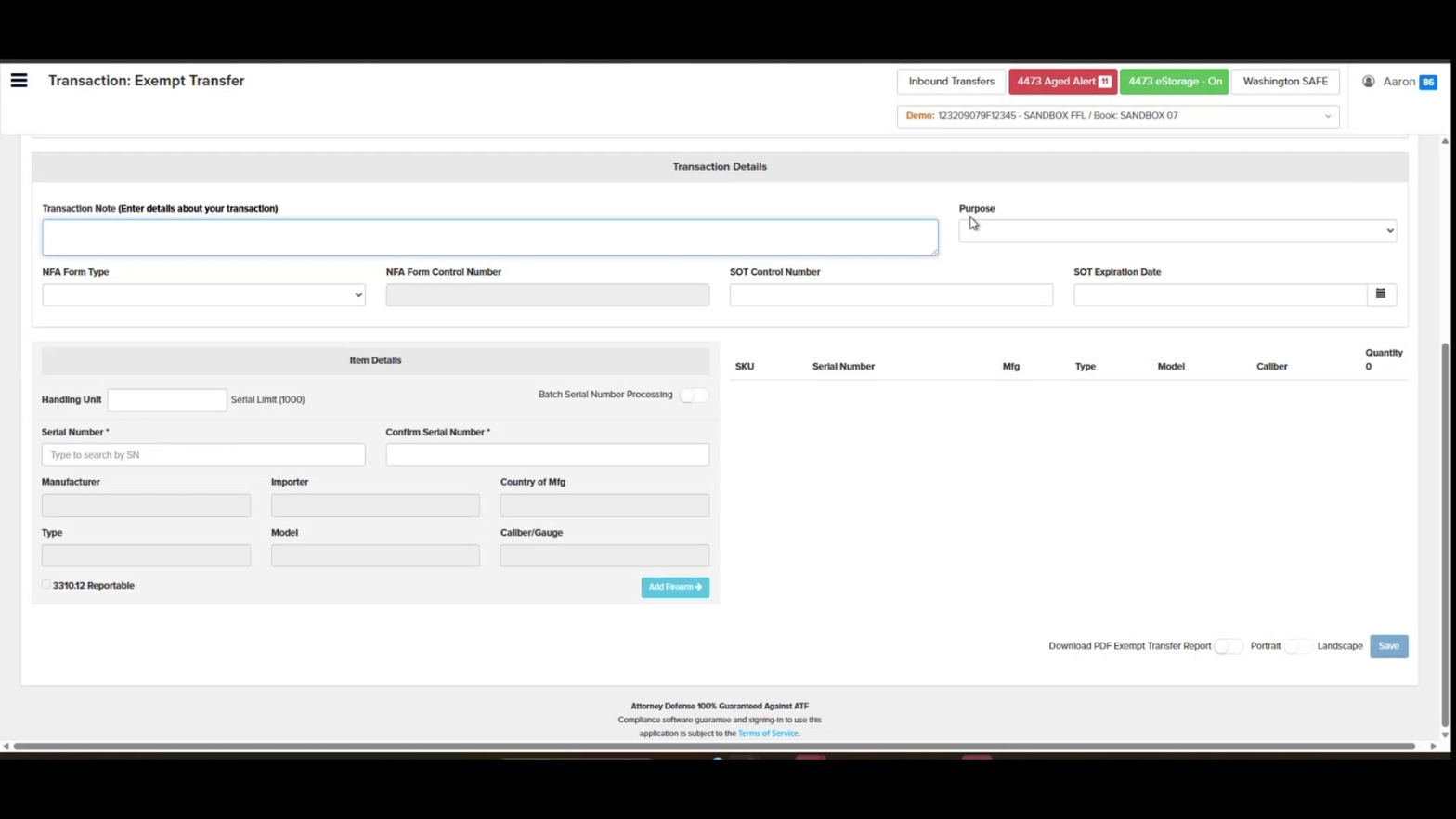 Purpose dropdown in Transaction Details