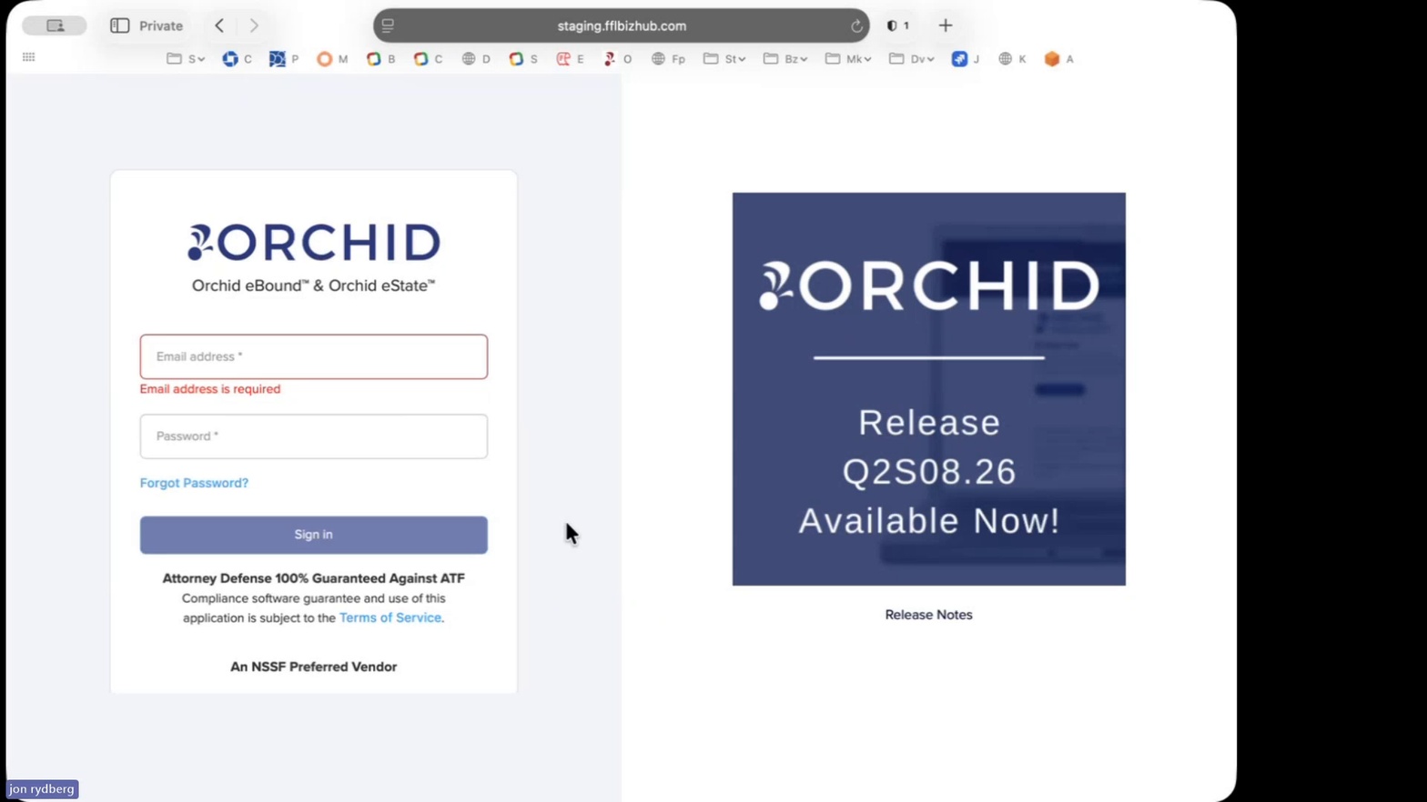 Orchid eBound login page