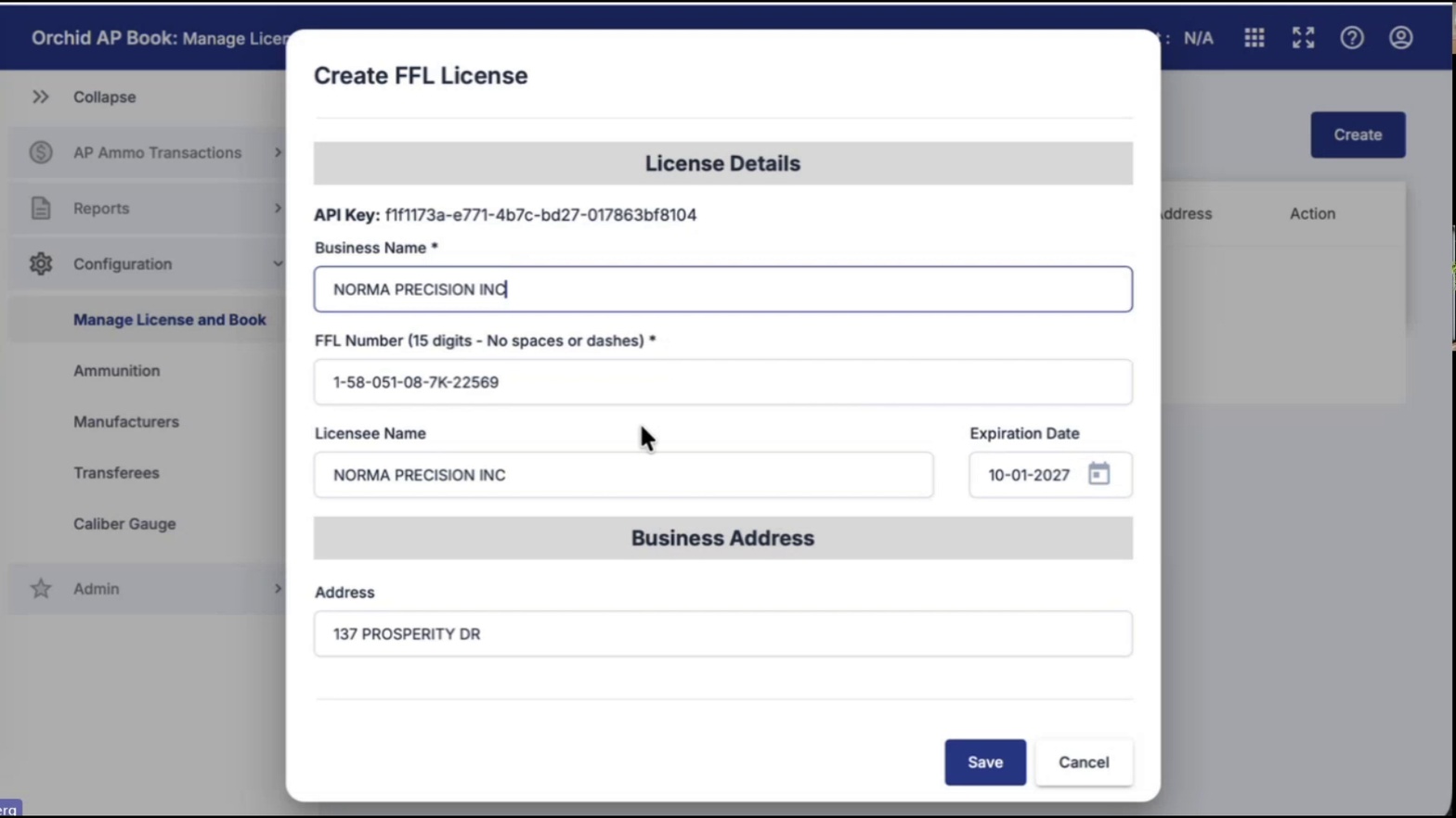 Completed FFL License form