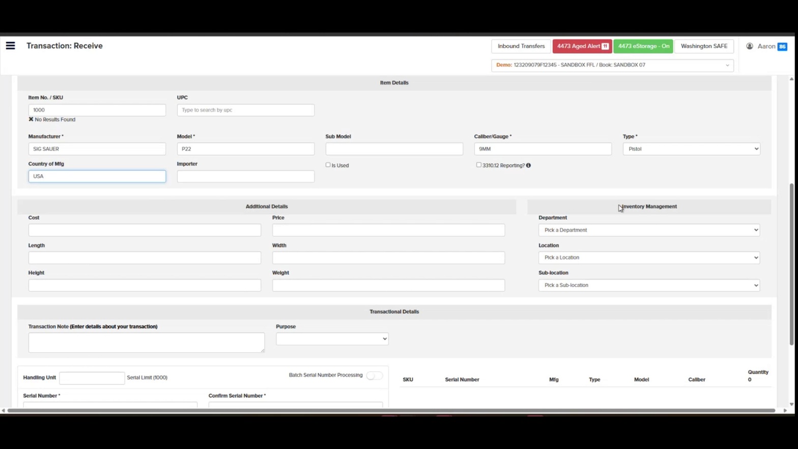 Additional Details and Inventory Management sections