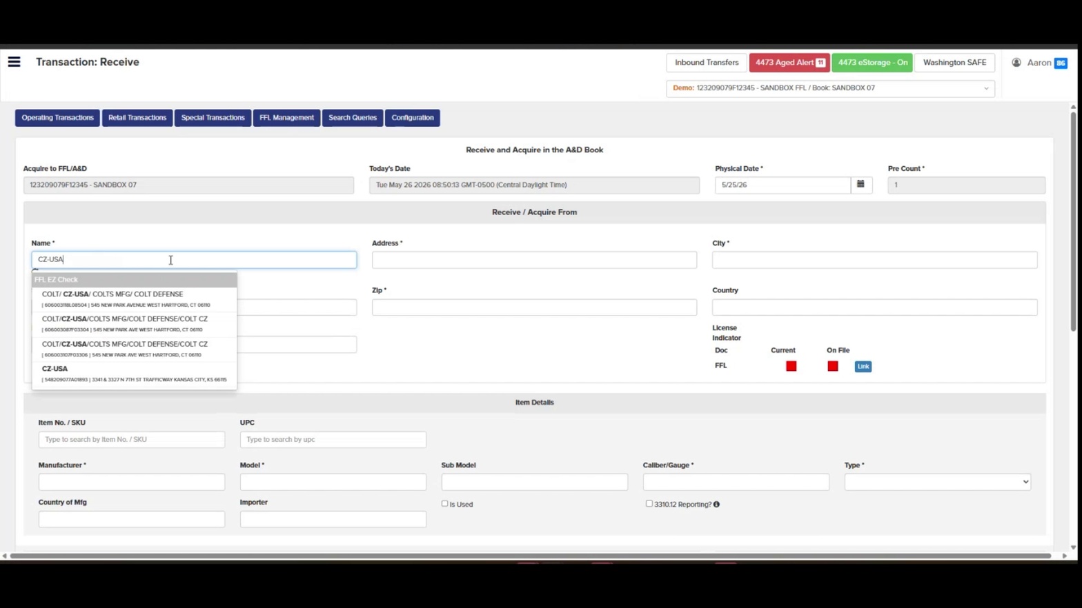 FFL EZ Check name search dropdown