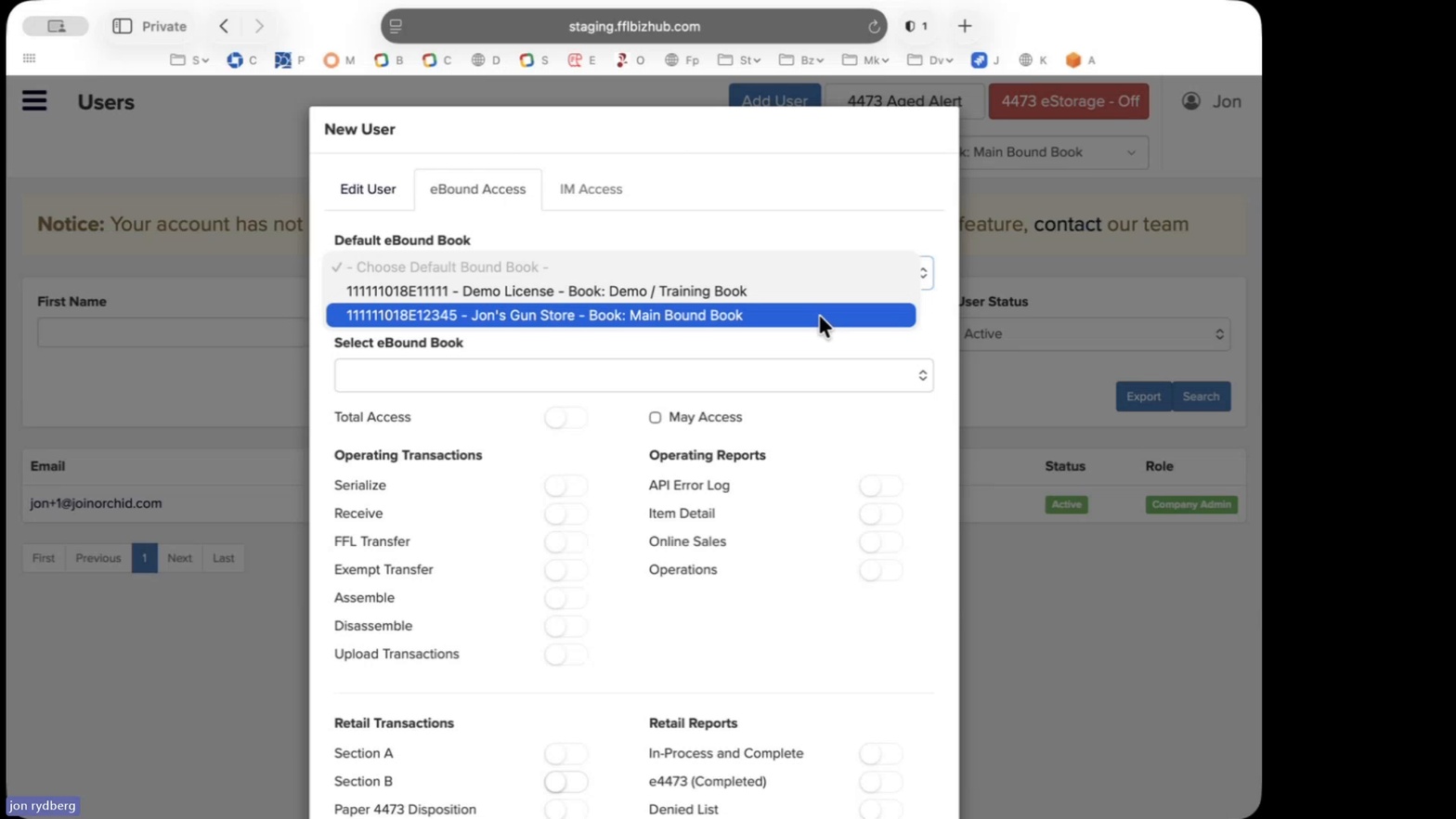Default eBound Book selection