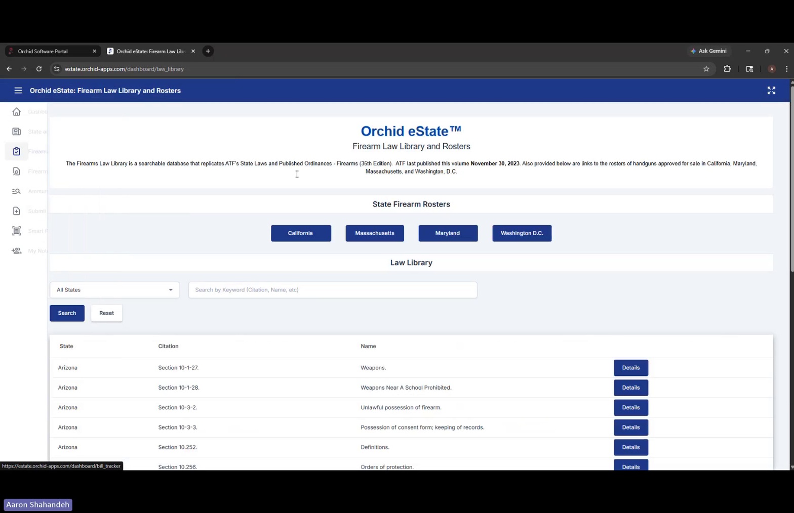 Firearm Law Library and Rosters page