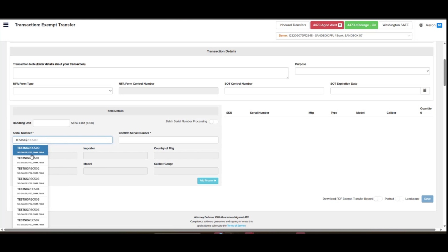 Serial Number lookup dropdown