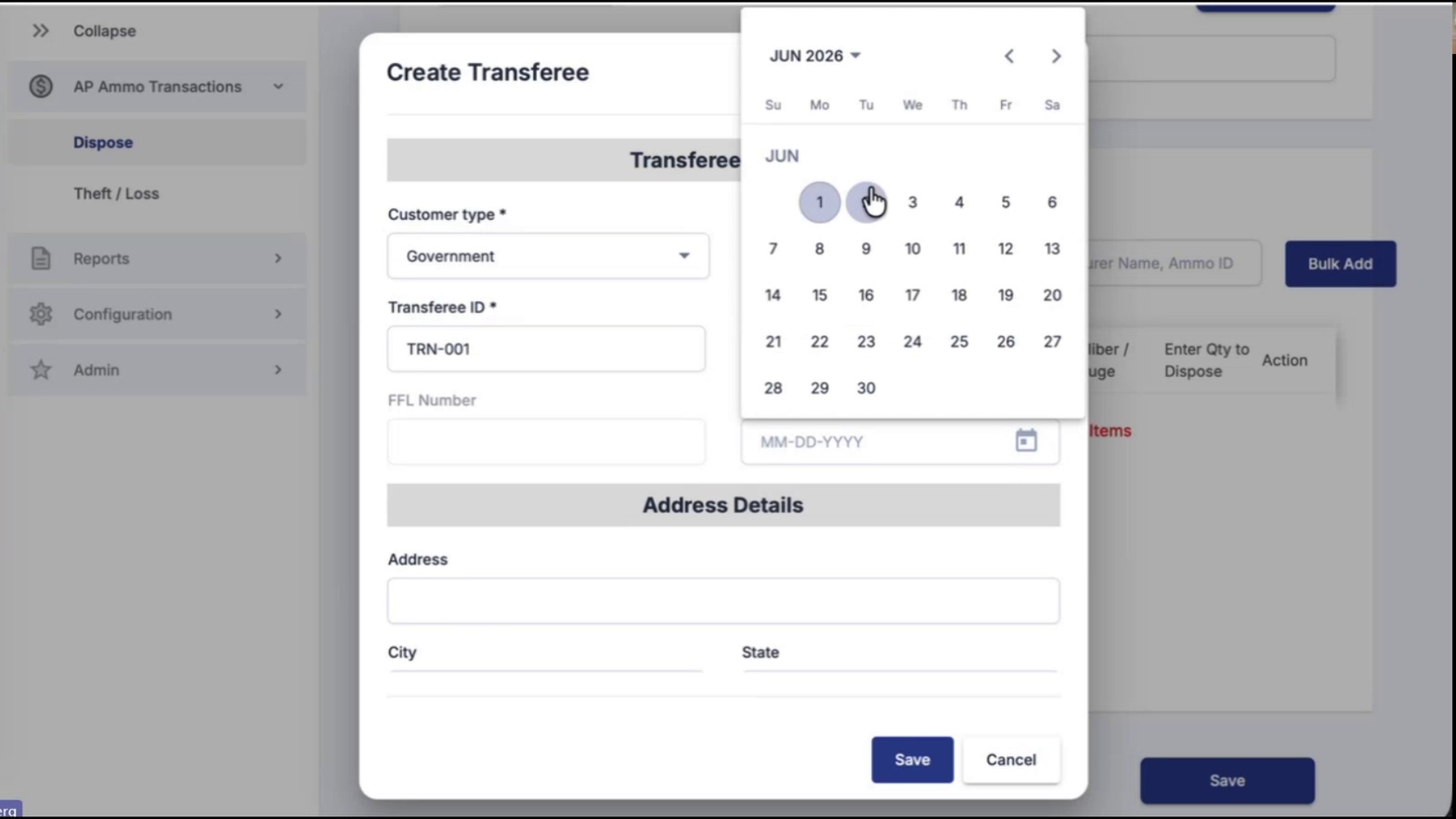 Exp Date calendar picker