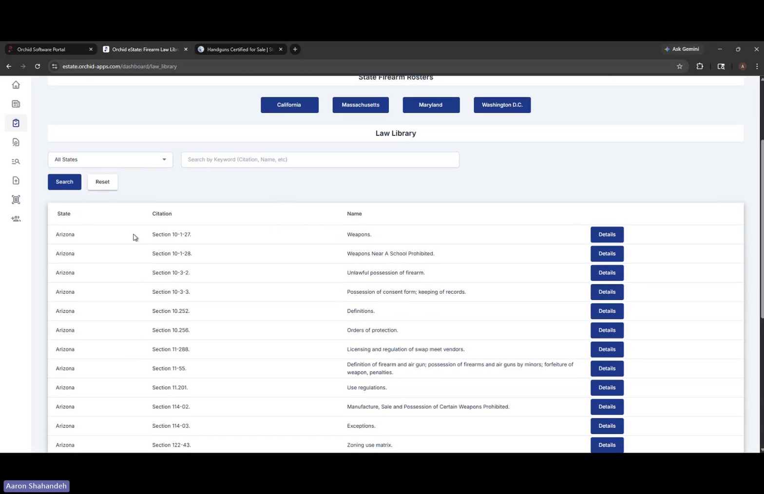 Law Library search controls and results
