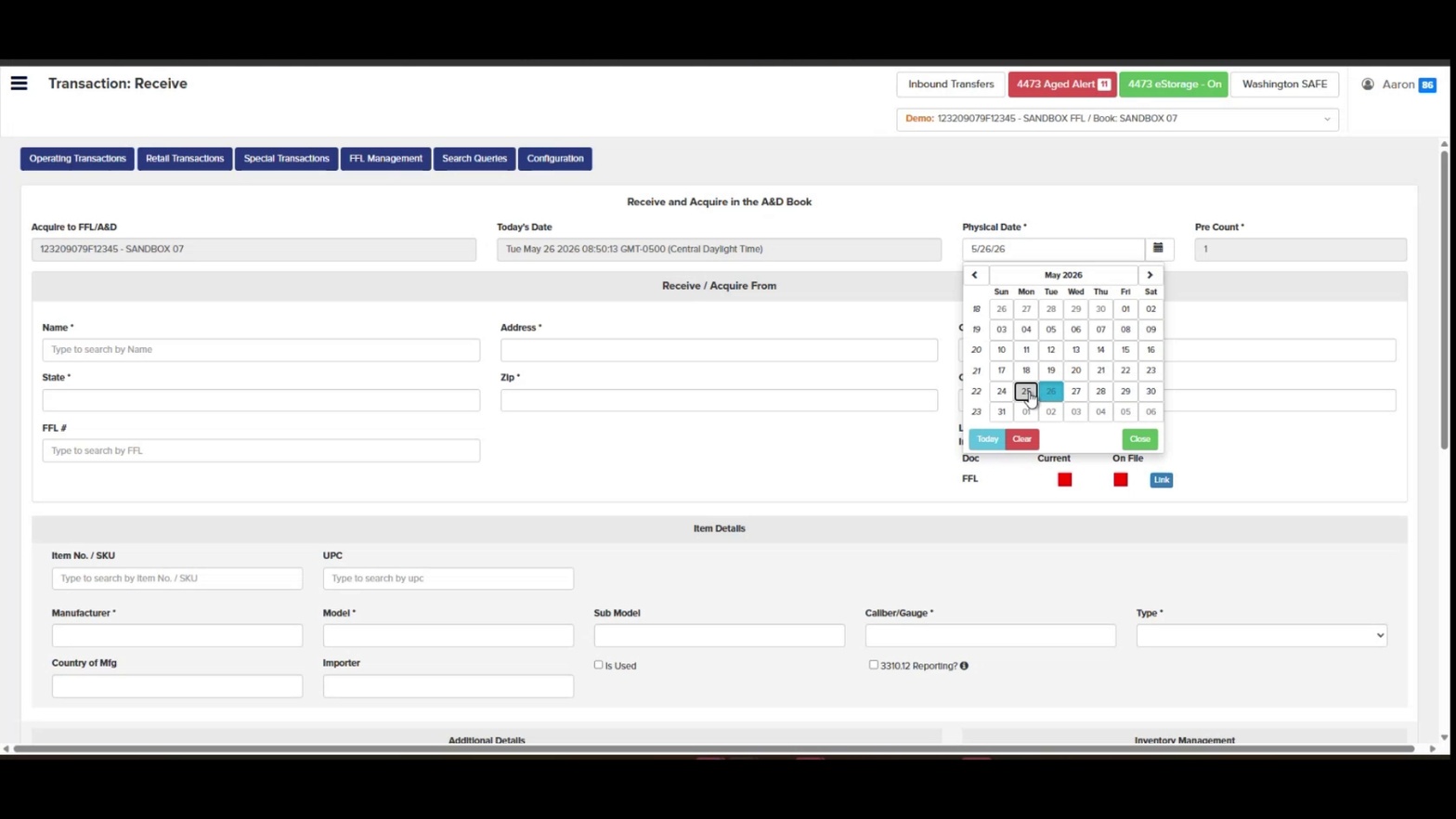 Physical Date calendar picker