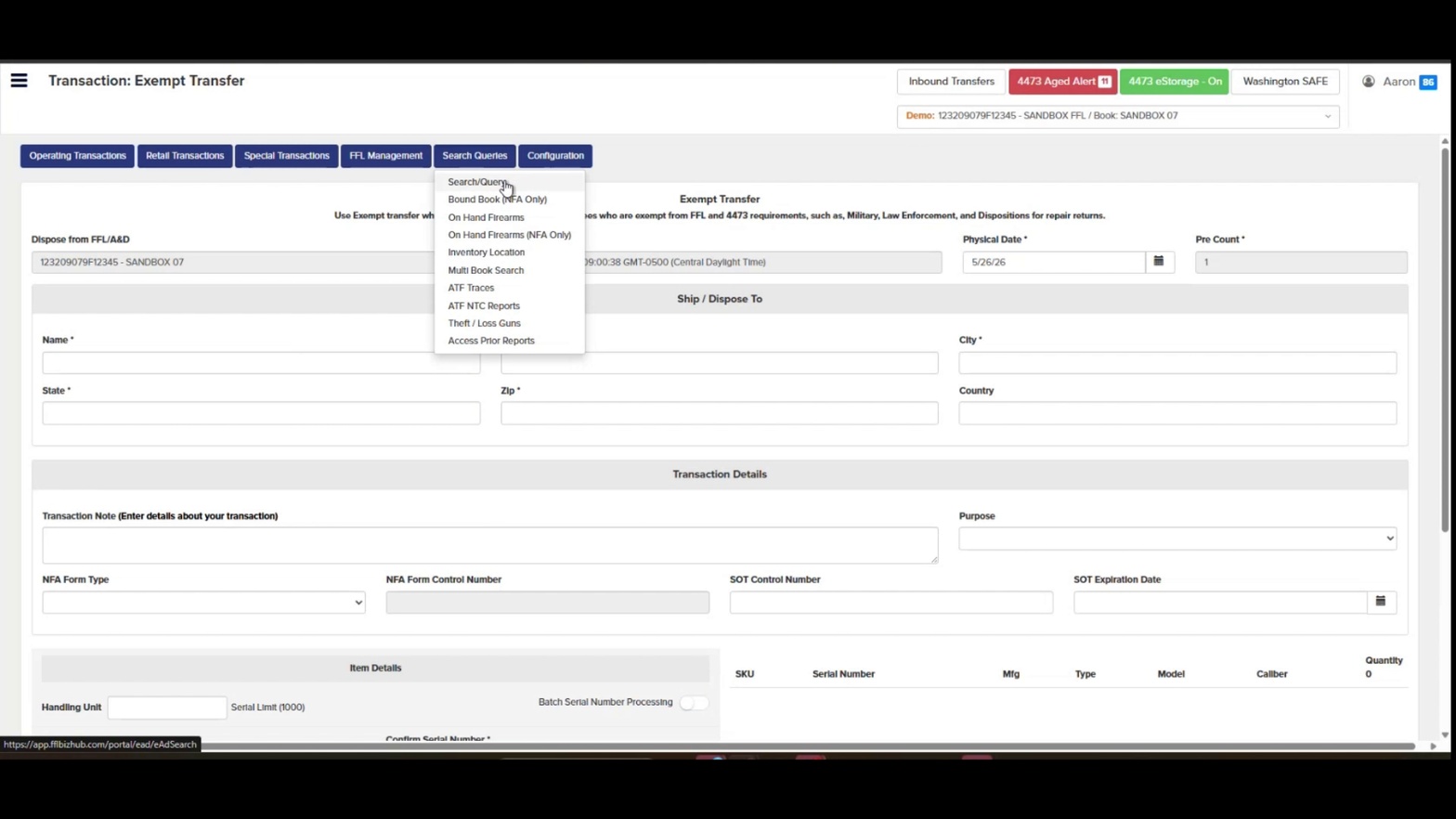 Opening Search Queries menu