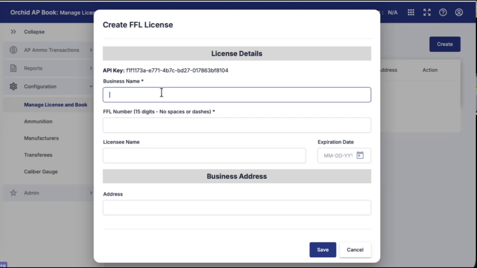 Create FFL License dialog