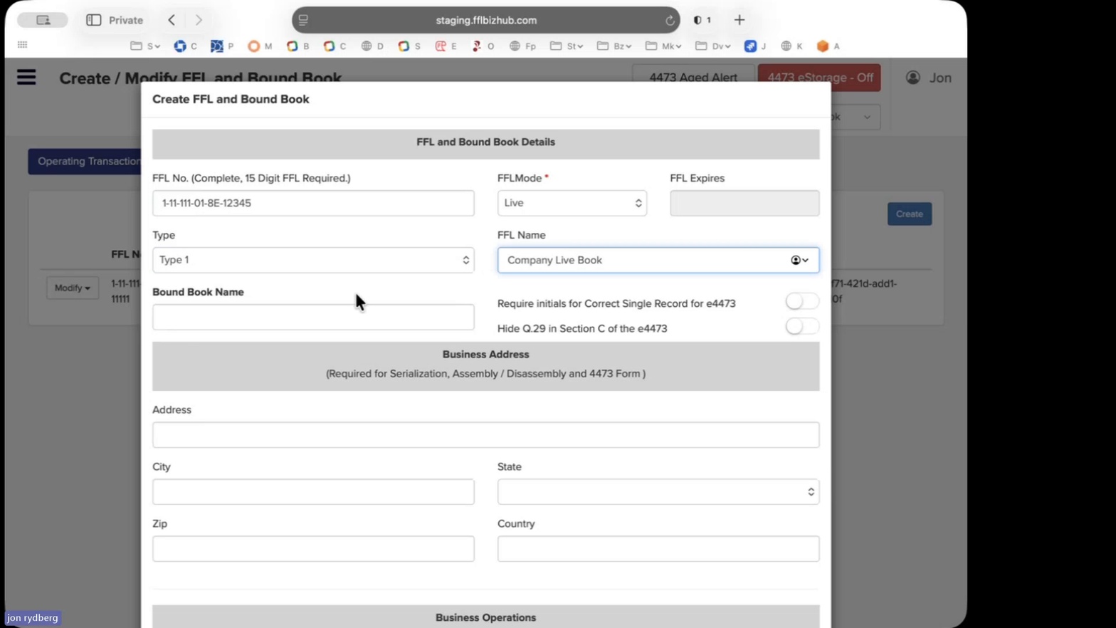 FFL Type and Name entered