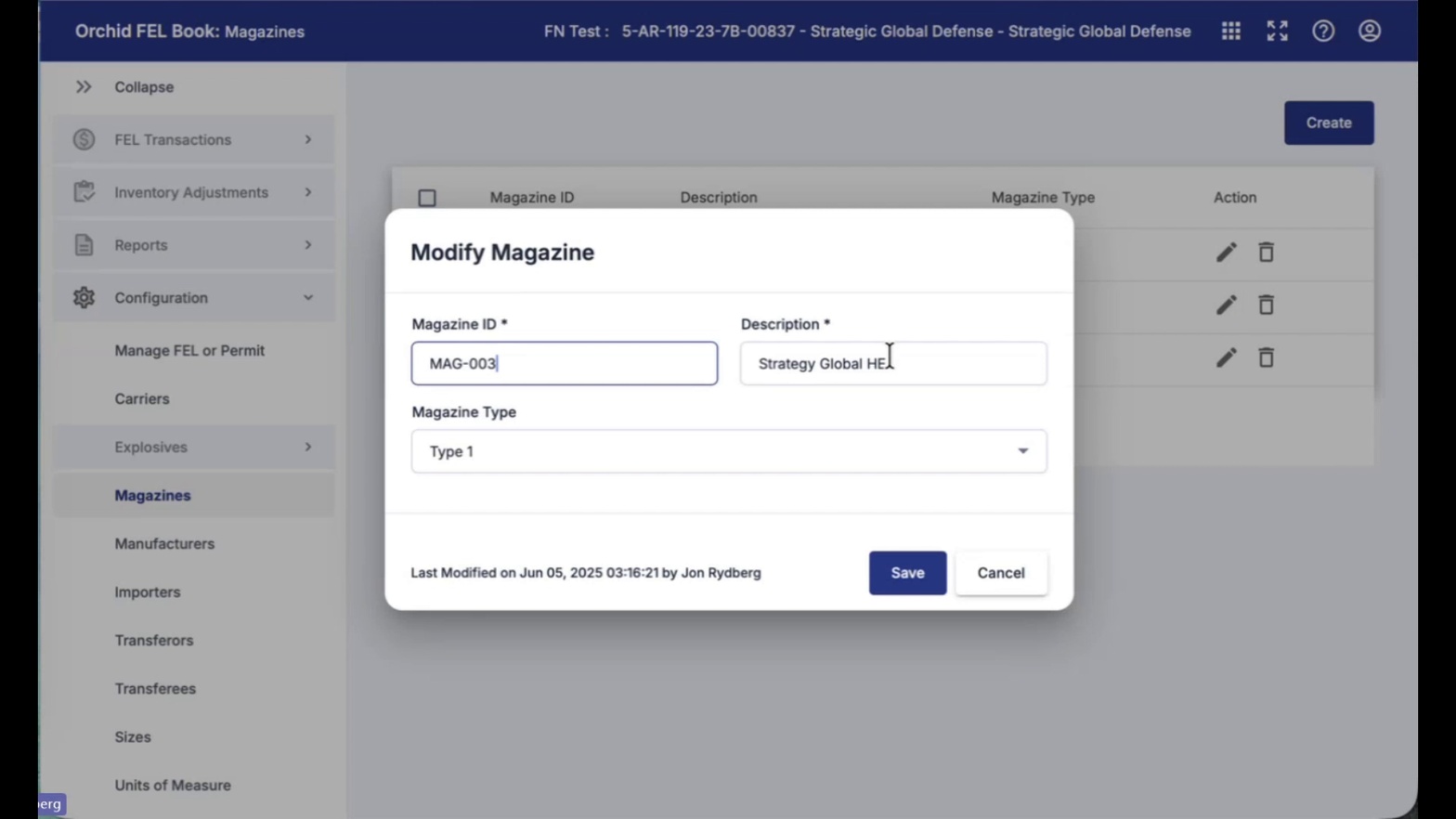 Modify Magazine dialog